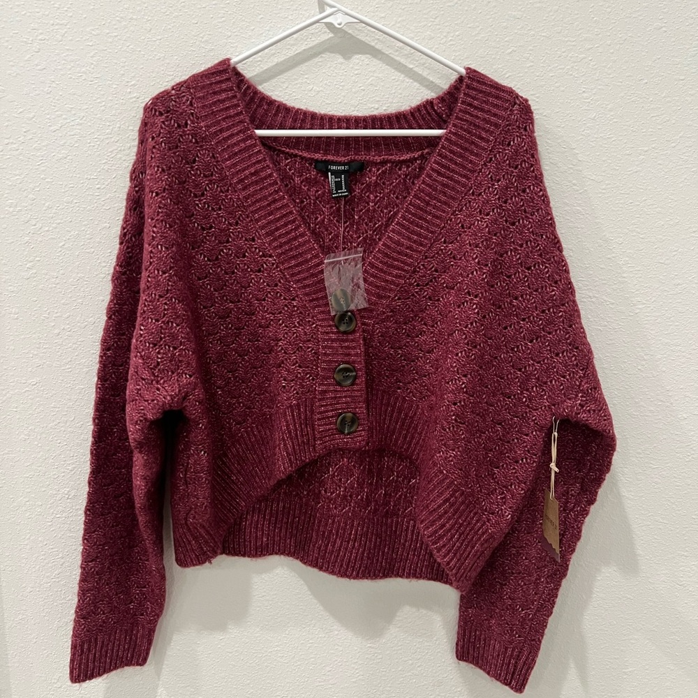 Women's Burgundy Button Cardigan.